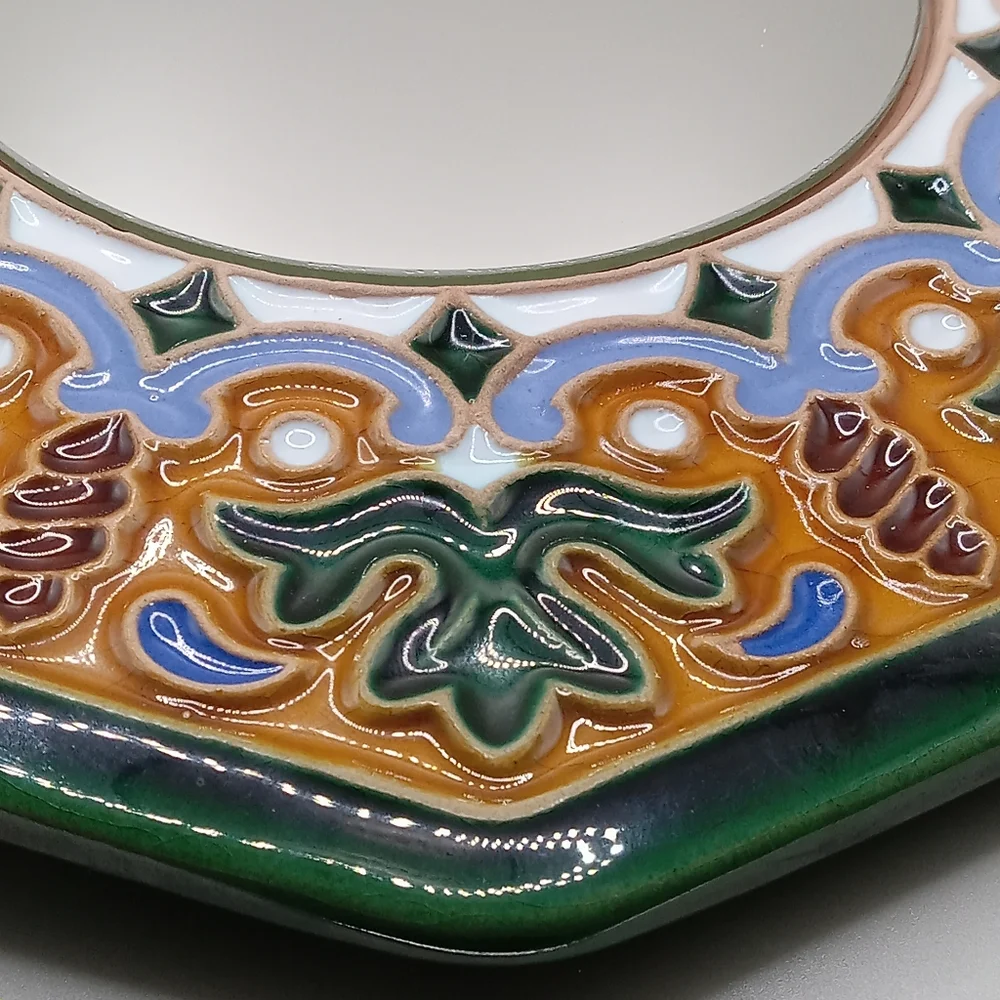 Octogon Glazed floral carved mirror feng shui 8.5 x 8.5